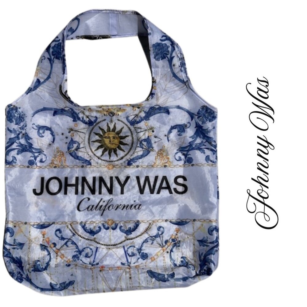 NWOT Johnny Was Nylon Tote Bag White Celestial Print
